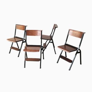 Mid-Century Black Painted Iron and Wood Folding Chairs, 1950s, Set of 4