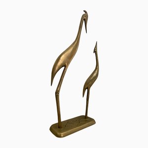 Mid-Century Brass Pair of Herons Sculpture on Pedestal, 1960s