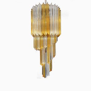 Murano Glass Chandelier with 54 Transparent and Amber Quadriedri, 1982