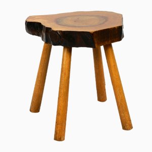 4-Legged Side Table in Thick Tree Slice with Bark, 1950s