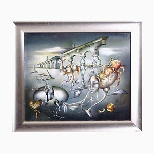 Pittura surrealista raffigurante olio su tela