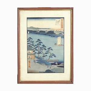19th Century Hiroshigé Woodcut Nijuke Ferry