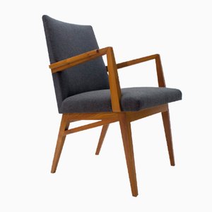 Mid-Century Modern Wood Armchair in Grey Fabric, Germany, 1950s