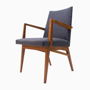 Fauteuil Mid-Century Moderne en Bois Tissu Gris, Allemagne, 1950s