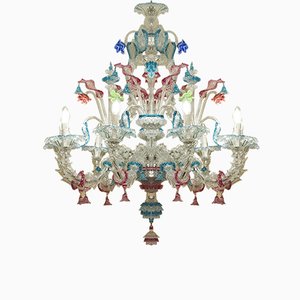 Large Antique Murano 9-Light Chandelier in Blown Glass, 1900s