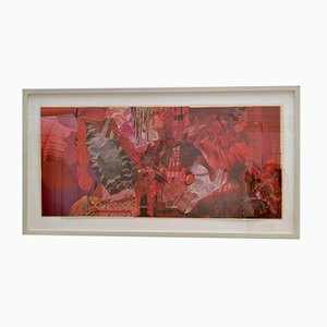 Abstract Collage Art in Tones of Red by Bill Allan, 1990s