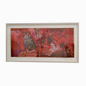 Collage abstracto en tonos rojo de Bill Allan, años 90