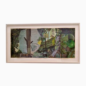 Collage abstracto en tonos de verde de Bill Allan, años 90
