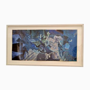 Collage abstracto en tonos de azul de Bill Allan, UK, años 90