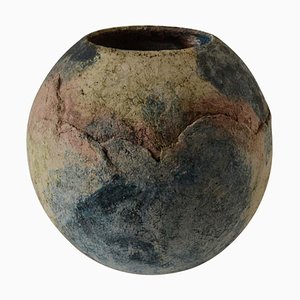 Decorative Globe Shape Textured Studio Vase in Pastel Colors, 1980s
