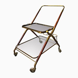 Wooden and Brass Bar Cart by Cesare Lacca, Italy, 1950s