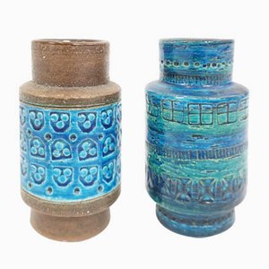 Vasi in ceramica blu di Aldo Londi per Bitossi, Italia, anni '60, set di 2