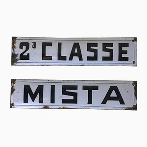 Italian Enamel Metal Signs Second Class and Mixed Class, 1940s, Set of 2