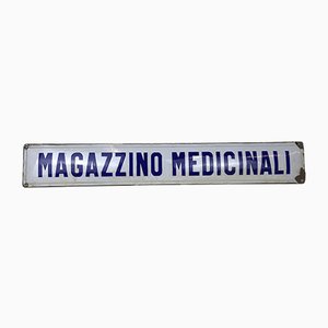 Señal médica italiana de metal esmaltado o Magazzino Medicinali, años 40