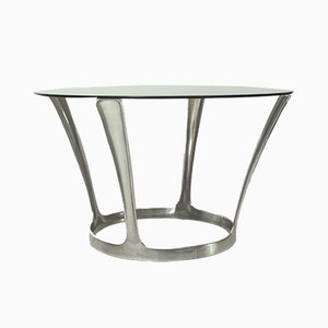 French Aluminum and Smoked Glass Dining Table by Boris Tabacoff, 1960s