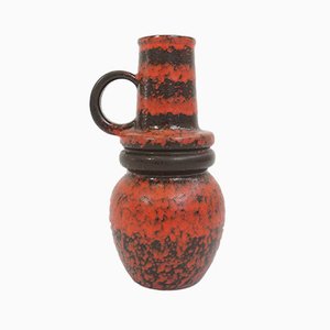Große deutsche Keramikvase in Rot & Schwarz, 1960er