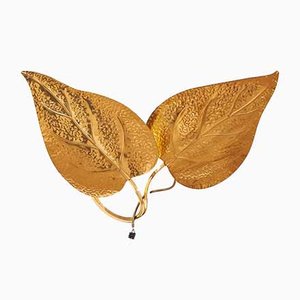 Vintage Italian Double Golden Leaf Sconce from Tommaso Barbi, 1970s