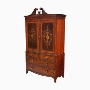 19th Century Marquetry Linen Press by Edwards and Roberts