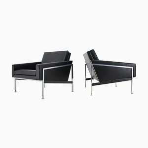 Set of Steel and Leather Armchairs by Wolfgang Herren for Lübke, Germany, 1960s