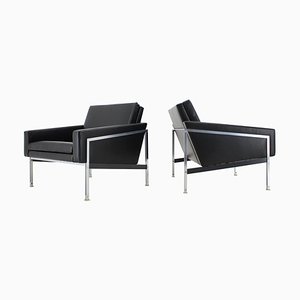 Steel and Leather Armchairs by Wolfgang Herren for Lübke, Germany, 1960s, Set of 2