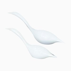 White Glass Bird Sculptures by Livio Seguso for Seguso A.V., 1970s, Set of 2