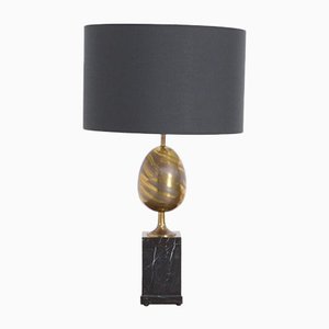 Lampe de Bureau en Marbre Noir et Laiton, 1970s