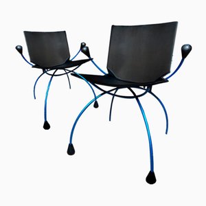 Blaue Spider Stühle mit Metallrahmen, 2er Set