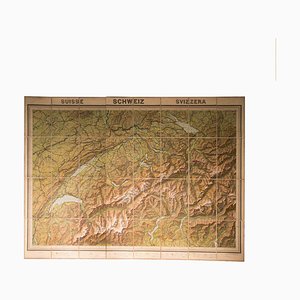 Vintage Geographical Map of Switzerland, 1930s