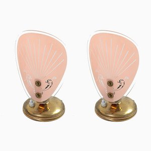 Lampade da tavolo Mid-Century in vetro rosa, anni '50, set di 2