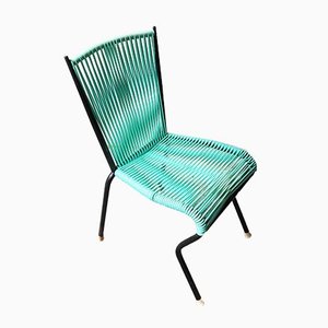 Vintage Dining Chair with Aquamarine Green PVC Straps & Black Metal Tubular Structure