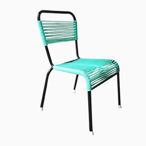 Vintage Aquamarine Green PVC Laces and Black Tubular Metal Childrens Chair, 1970s