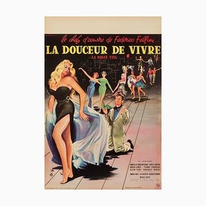 Póster de película La Dolce Vita original vintage de Yves Thos, francés, 1960