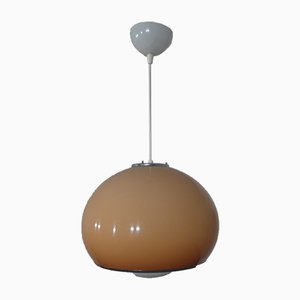 Bud Pendant Lamp in Brown & White Plastic & Chrome by Harvey Guzzini, 1960s