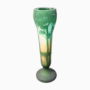 Antique Etched Cameo Glass Landscape Vase from Daum Nancy
