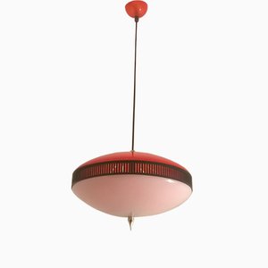 Lampada a sospensione in plastica rossa, anni '50