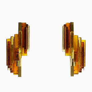 Mid-Century Amber Glass Sconces by Svend Aage Holm Sørensen for Hassel & Teudt, Set of 2