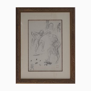 Théophile, Alexanderand Steinlen, the Chase of the Bedbugs, Signed Drawing