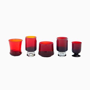 Scandinavian Red Art Glass by Monica Bratt, 1950s, Set of 5