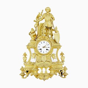 Horloge de Manteau Figurale 19ème Siècle en Verre Doré et Marbre, France