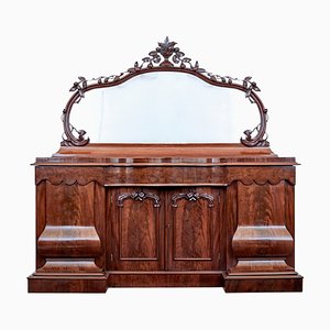 Credenza alta vittoriana con ripiano specchiato in mogano