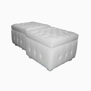 Set of White Leather Stools & Storage Units