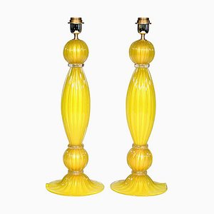 Lampade da tavolo in vetro di Murano giallo e oro soffiato di Alberto Dona, anni '80, set di 2