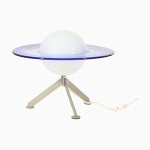 Lámpara de mesa satelital de cristal de Murano azul y blanco, años 60