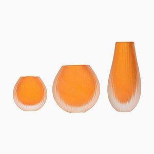 Vases Vintage Battuto Orange en Verre Murano par Alberto Dona, Set de 3