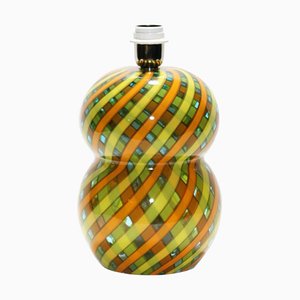 Murano Yellow, Orange & Green Bown Reticello Glass Table Lamp by Cenedese, 1960s