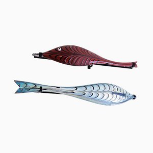 Large Glass Fish Wall Mount Sculptures by Alberto Dona, Set of 2