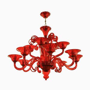 Campari Red 12-Light Venetian Chandelier by Cendese, 1970s