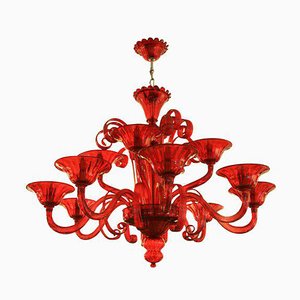 Lámpara de araña Campari roja con 12 luces venecianas de Cendese, años 70