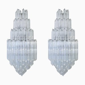 Large Quadriedri Glass Murano Sconces from Venini, 1960s, Set of 2