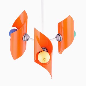 Lampe à Suspension Vintage en Plastique Orange et Métal, 1960s